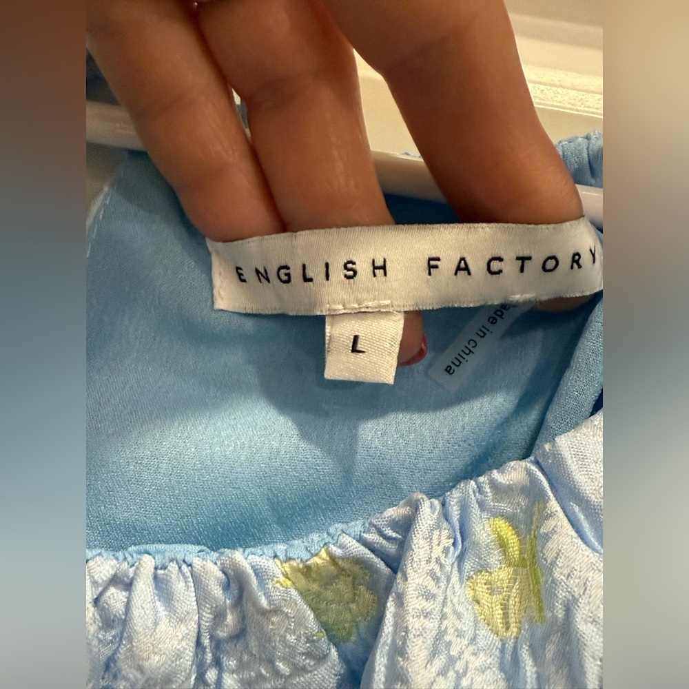 Anthropologie English Factory Jacquard Puff-Sleeve Babydoll Blouse Large - Picture 5 of 6